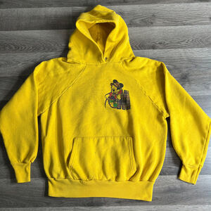 VTG Mickey Mouse Hoodie Fits Small/XS Fishing Raglan 1980s Disney Distressed USA